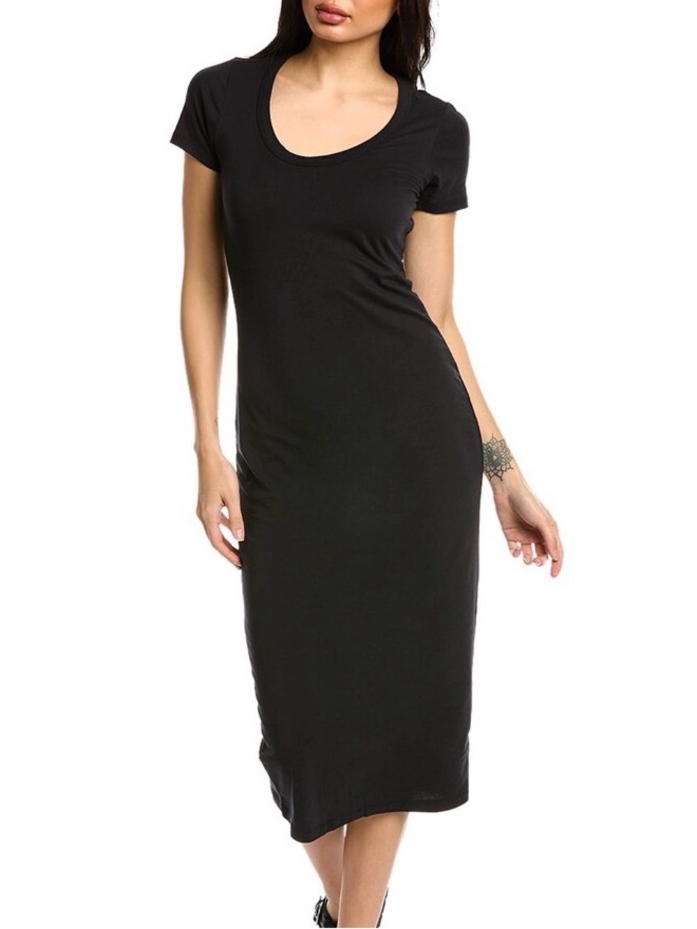 James Perse Black Short-Sleeve Midi Scoop Dress
